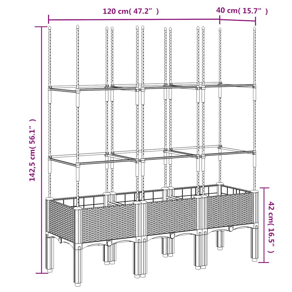 Garden Planter with Trellis Black 120x40x142.5 cm PP