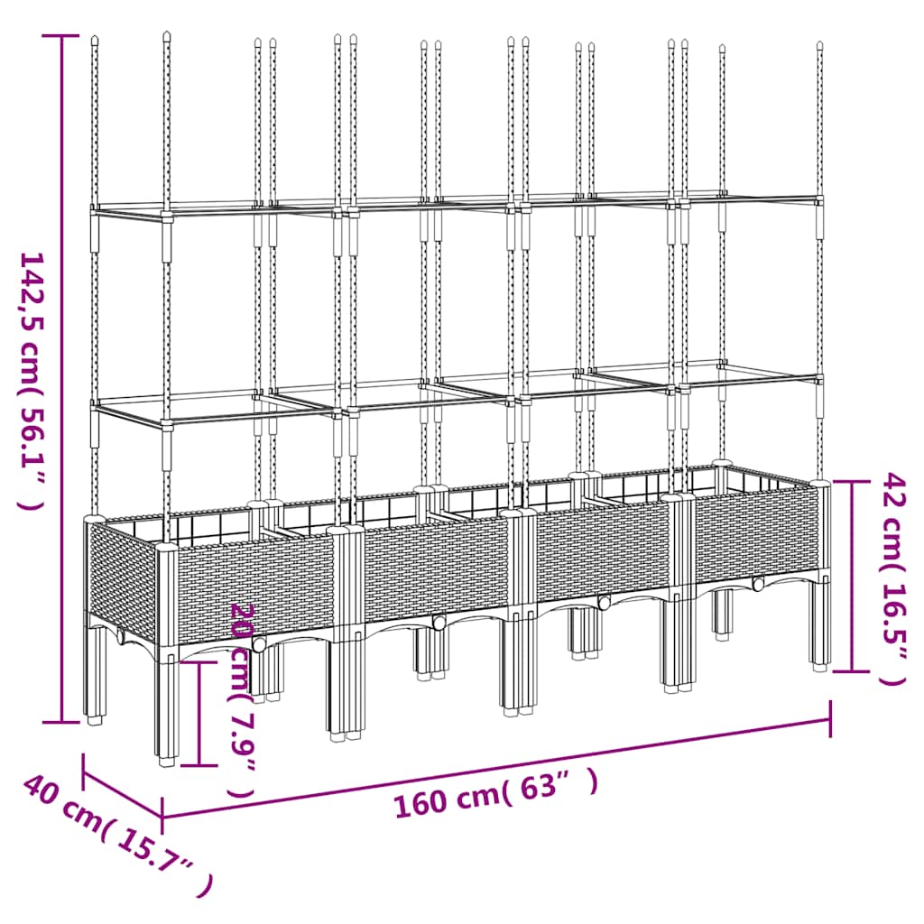 Garden Planter with Trellis Black 160x40x142.5 cm PP
