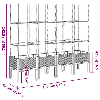 Garden Planter with Trellis Black 160x40x142.5 cm PP