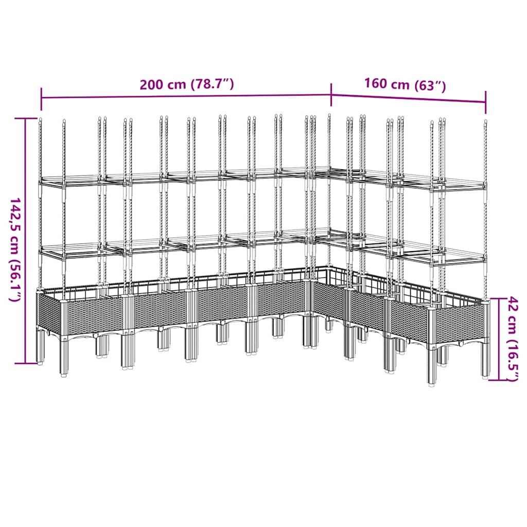 Garden Planter with Trellis Light Grey 200x160x142.5 cm PP