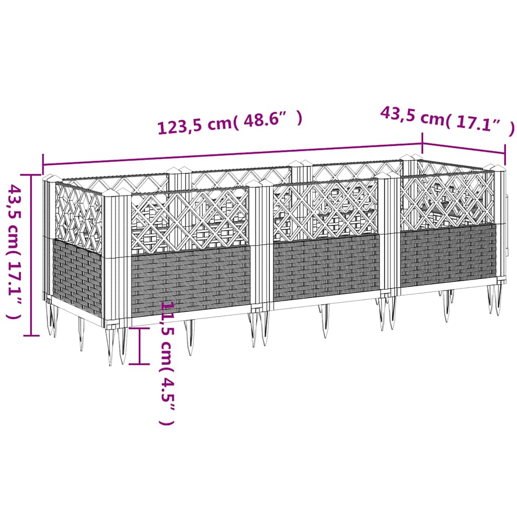 Garden Planter with Pegs Blue Grey 123.5x43.5x43.5 cm PP