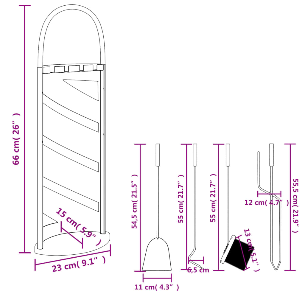 5 Piece Fireplace Tool Set 23x15x66 cm Steel