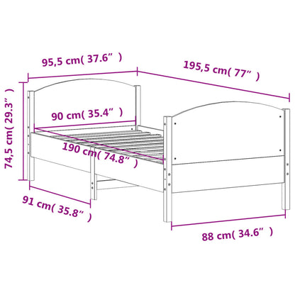 Bed Frame without Mattress 90x190 cm Single Solid Wood Pine