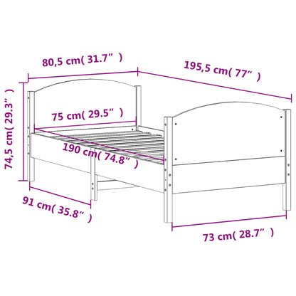 Bed Frame without Mattress Wax Brown 75x190 cm Small Single Solid Wood Pine
