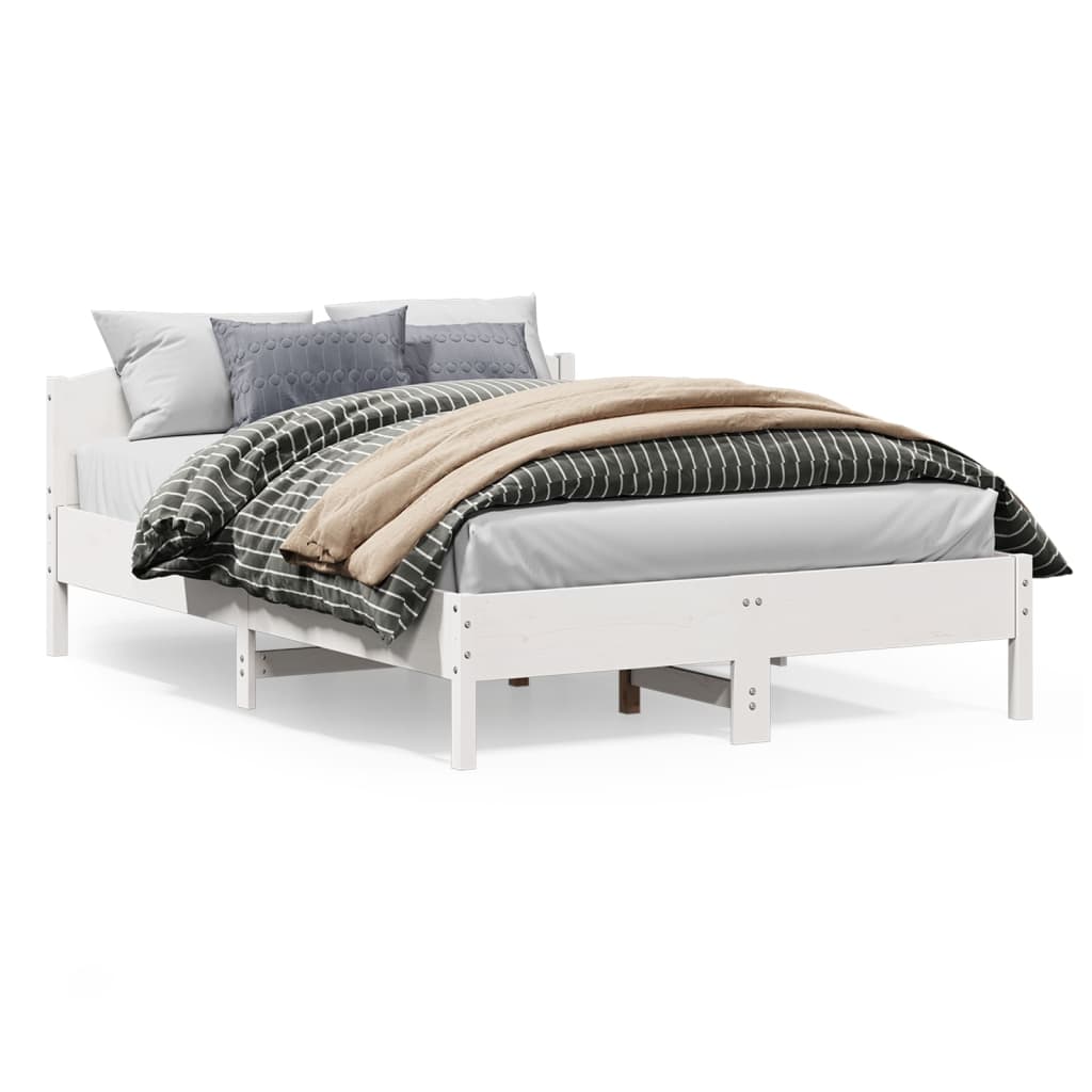 Bed Frame | White | Solid Pine Wood, Plywood | Double | Modern