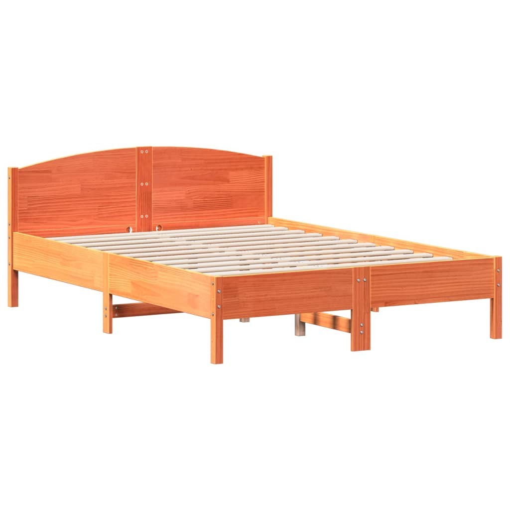 Bed Frame | Wax Brown | Solid Pine Wood, Plywood | 120x200 cm | Modern