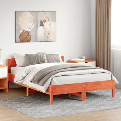 Bed Frame | Wax Brown | Solid Pine Wood, Plywood | 120x200 cm | Modern