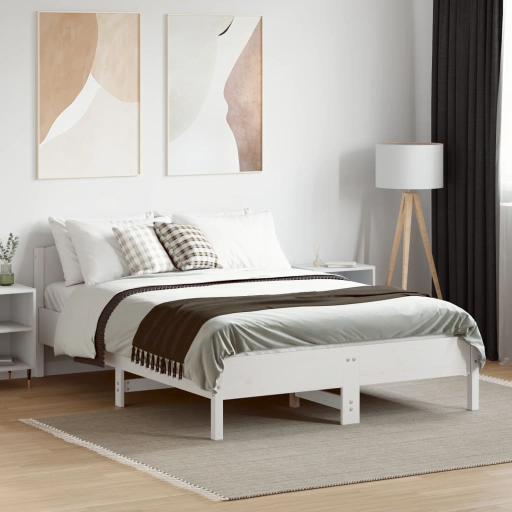 Bed Frame | White | Solid Pine Wood, Plywood | Double | Durable