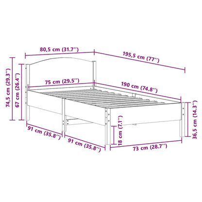 Bed Frame without Mattress Wax Brown 75x190 cm Small Single Solid Wood Pine