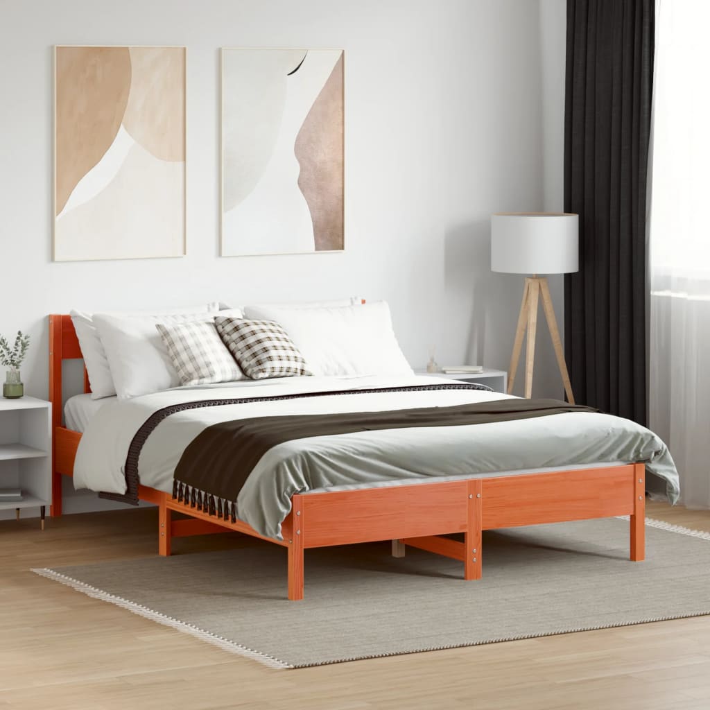 Bed Frame without Mattress Wax Brown 140x200 cm Solid Wood Pine