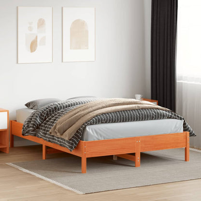 Bed Frame | Wax brown | Solid pine wood, Plywood | Double | Non-scratch