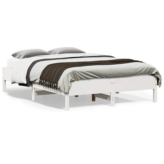 Bed Frame without Mattress White 135x190 cm Double Solid Wood Pine