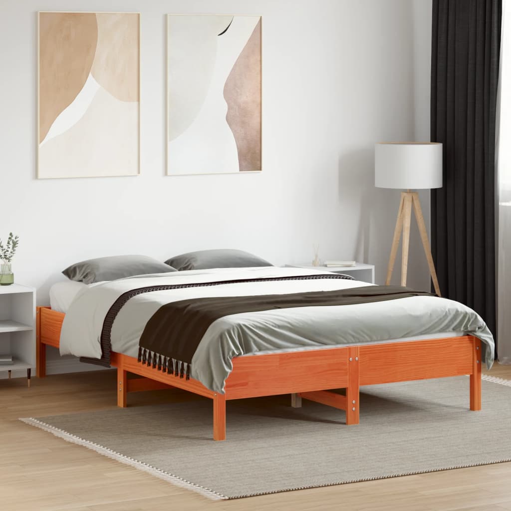 Bed Frame without Mattress Wax Brown 135x190 cm Double Solid Wood Pine