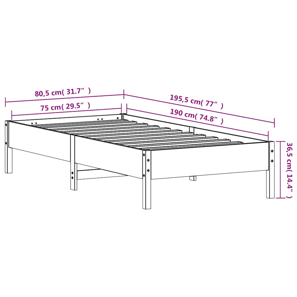 Bed Frame | Wax brown | Solid pine wood | Small Single | Durable