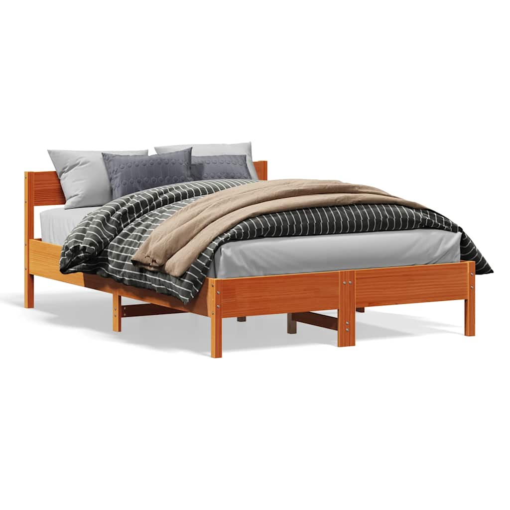 Bed Frame without Mattress Wax Brown 140x200 cm Solid Wood Pine