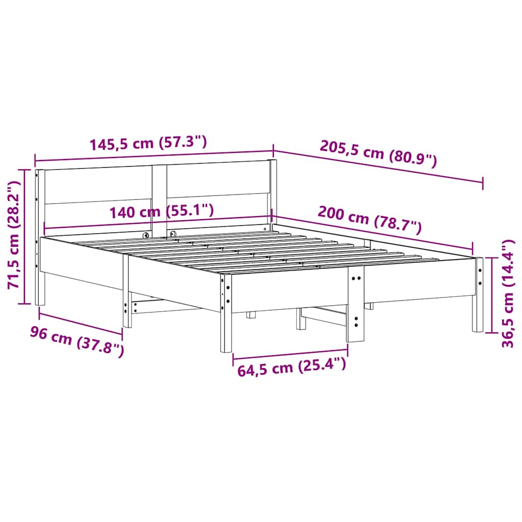 Bed Frame without Mattress Wax Brown 140x200 cm Solid Wood Pine