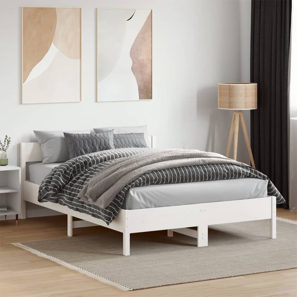 Bed Frame without Mattress White 140x190 cm Solid Wood Pine