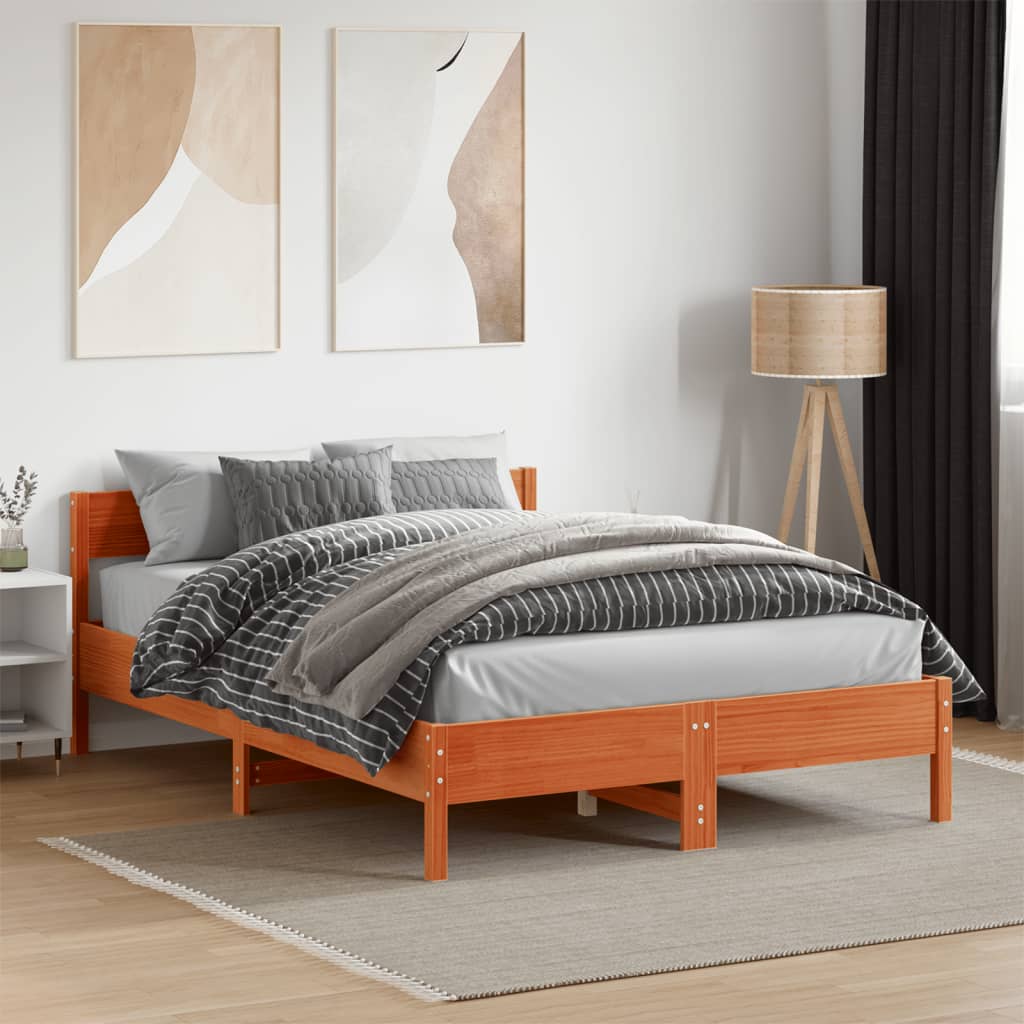 Bed Frame without Mattress Wax Brown 140x190 cm Solid Wood Pine