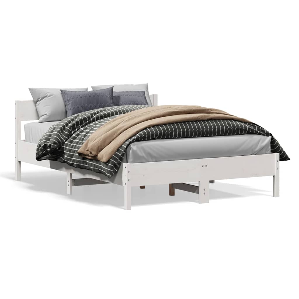 Bed Frame without Mattress White 135x190 cm Double Solid Wood Pine