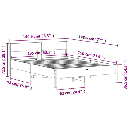 Bed Frame without Mattress White 135x190 cm Double Solid Wood Pine