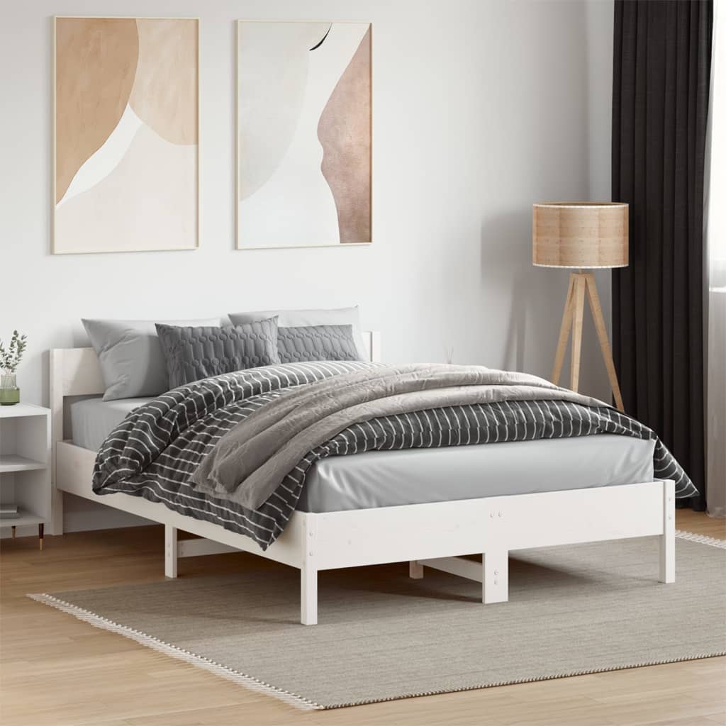 Bed Frame without Mattress White 135x190 cm Double Solid Wood Pine