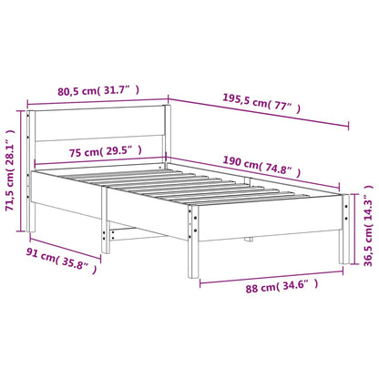Bed Frame without Mattress White 75x190 cm Small Single Solid Wood Pine