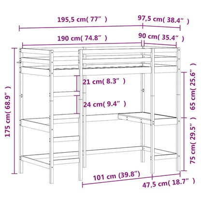 Loft Bed without Mattress White 90x190 cm Single Solid Wood Pine