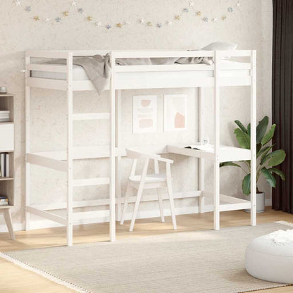 Loft Bed without Mattress White 90x190 cm Single Solid Wood Pine