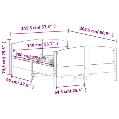 Bed Frame without Mattress White 140x200 cm Solid Wood Pine