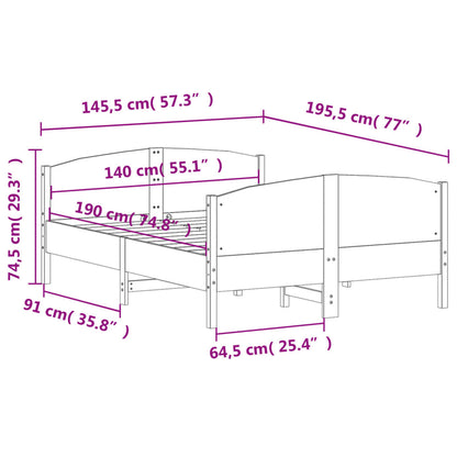 Bed Frame without Mattress White 140x190 cm Solid Wood Pine
