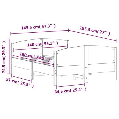 Bed Frame without Mattress Wax Brown 140x190 cm Solid Wood Pine