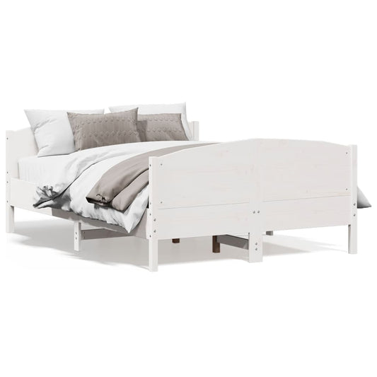 Bed Frame without Mattress White 135x190 cm Double Solid Wood Pine
