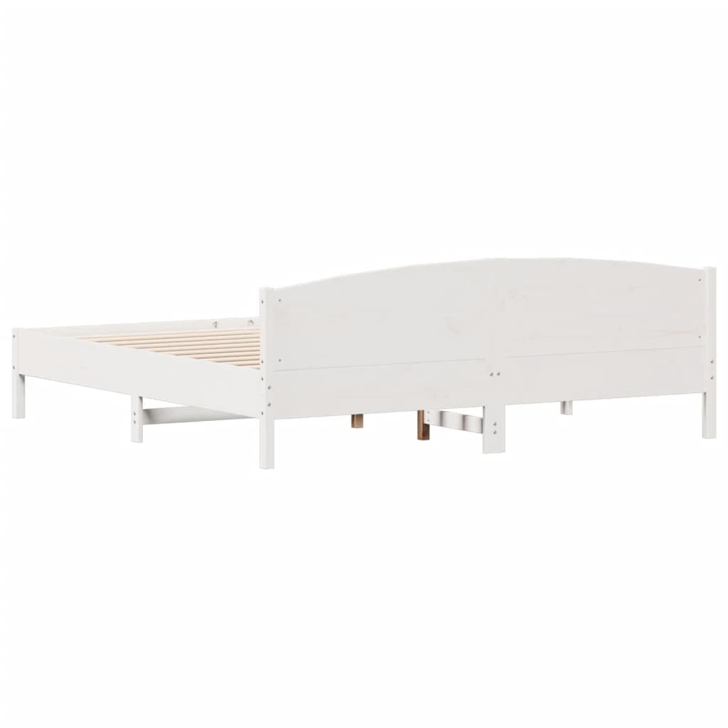 Bed Frame | White | Solid pine wood, Plywood slats | Double | Durable