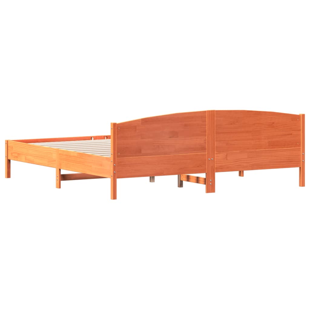 Bed Frame | Wax Brown | Solid Pine Wood, Plywood | 200x200 cm | Bed Frame