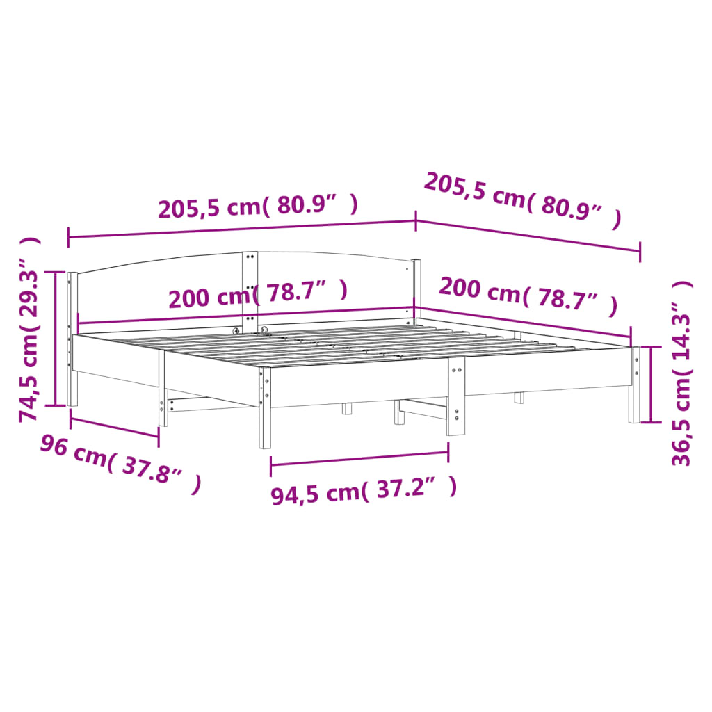 Bed Frame | Wax Brown | Solid Pine Wood, Plywood | 200x200 cm | Bed Frame
