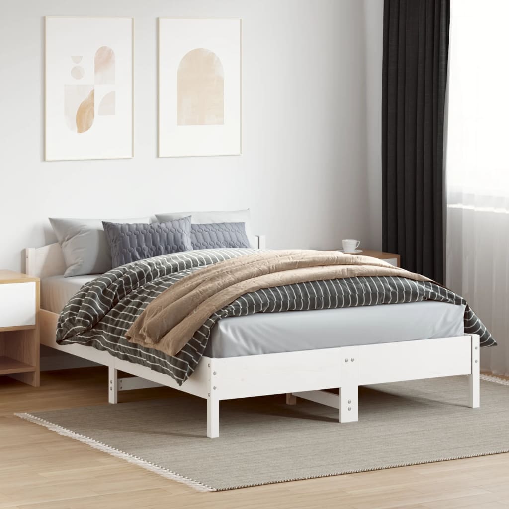 Bed Frame | White | Solid pine wood, Plywood | Double | Bed Frame