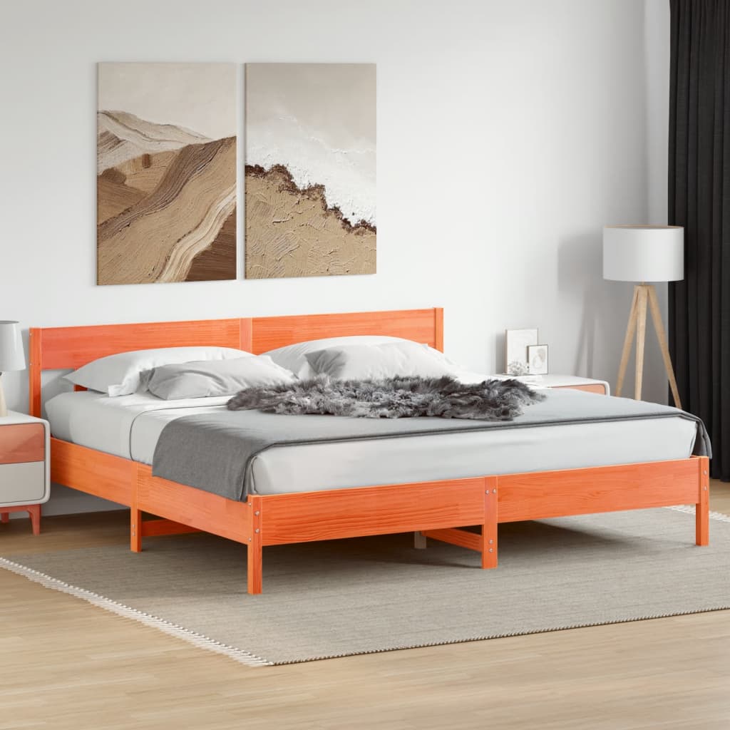 Bed Frame without Mattress Wax Brown 200x200 cm Solid Wood Pine