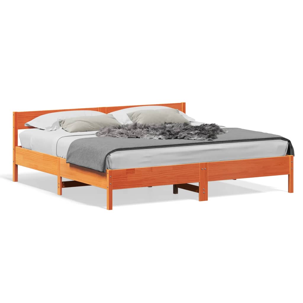 Bed Frame without Mattress Wax Brown 200x200 cm Solid Wood Pine