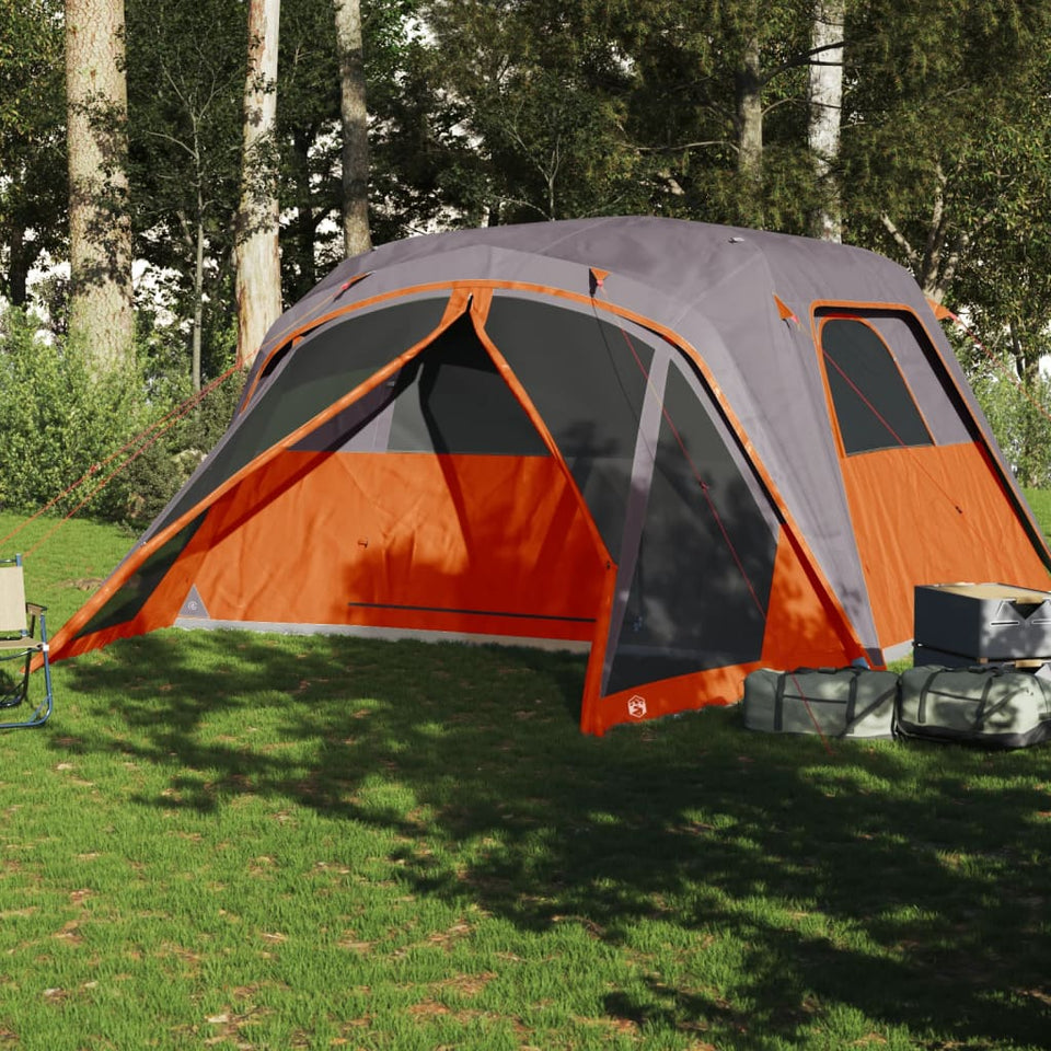 Family Tent with Porch 6-Person Grey and Orange Waterproof