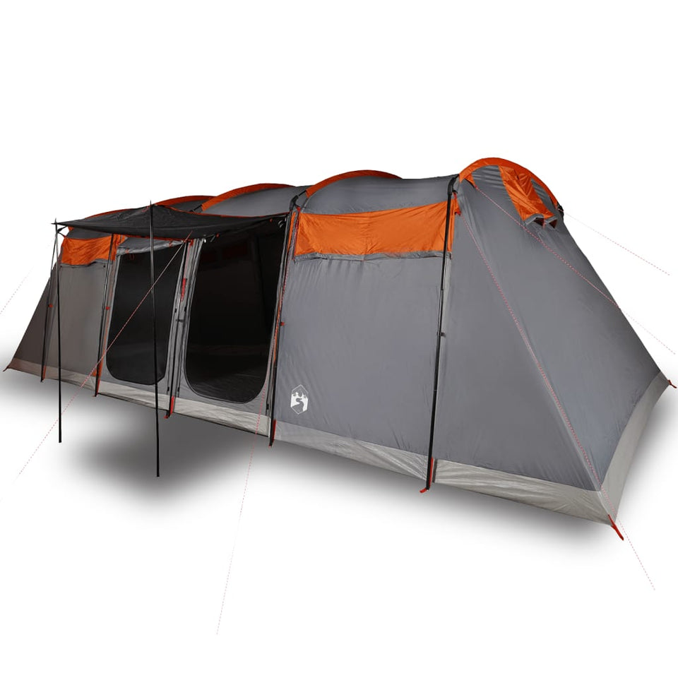 Family Tent Tunnel 10-Person Grey and Orange Waterproof