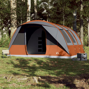 Family Tent Tunnel 7-Person Grey and Orange Waterproof