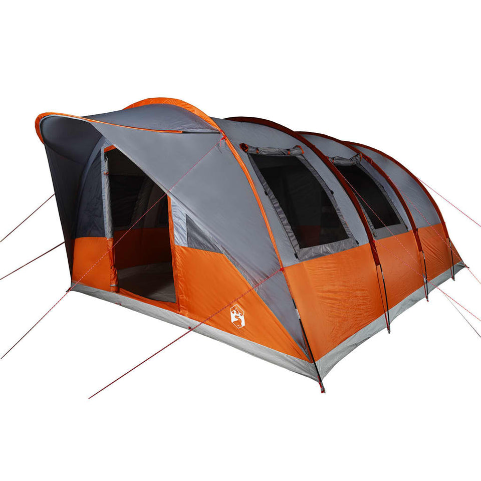 Family Tent Tunnel 7-Person Grey and Orange Waterproof