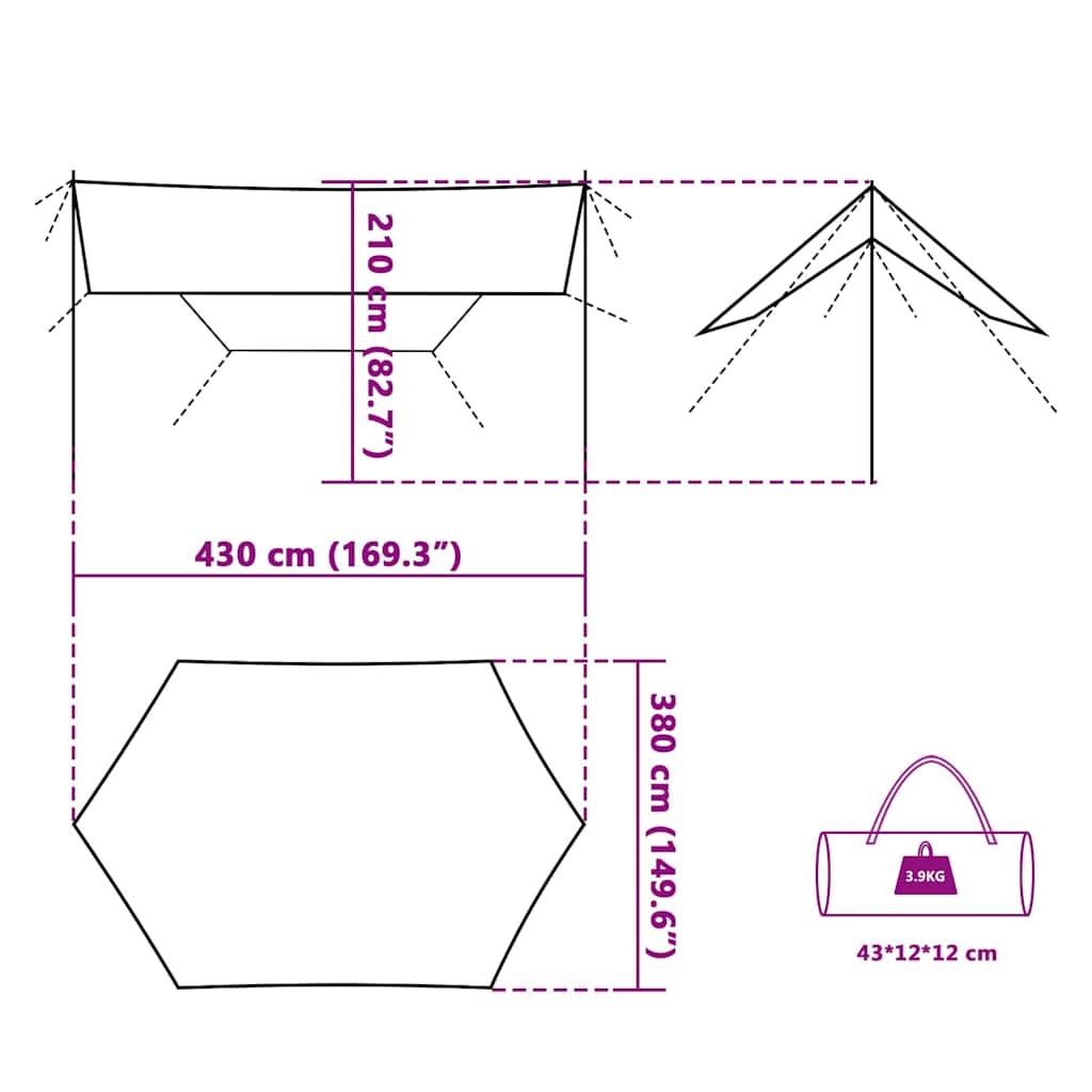 Camping Tarp Blue 430x380x210 cm Waterproof