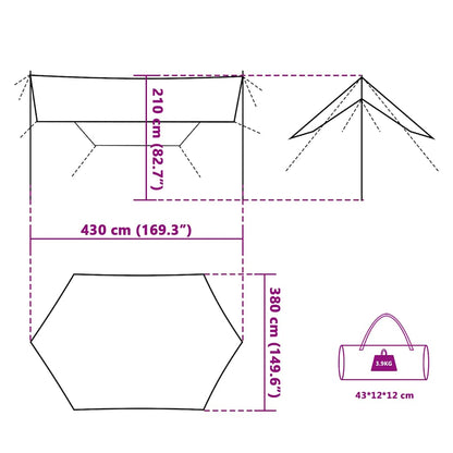 Camping Tarp Grey and Orange 430x380x210 cm Waterproof