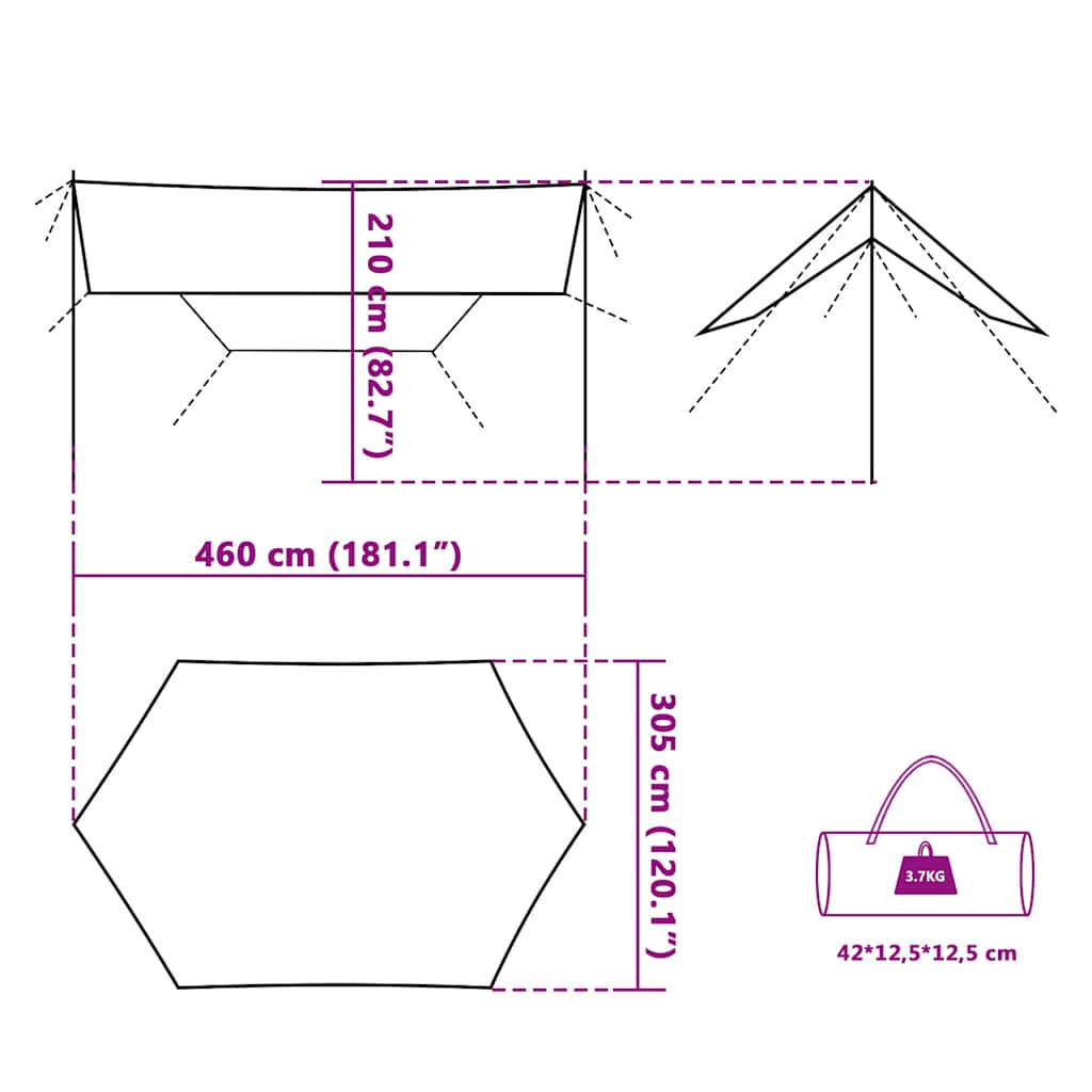Camping Tarp Grey and Orange 460x305x210 cm Waterproof