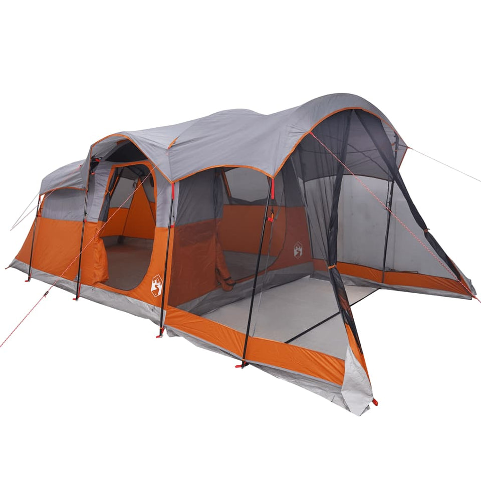 Family Tent Tunnel 8-Person Grey and Orange Waterproof