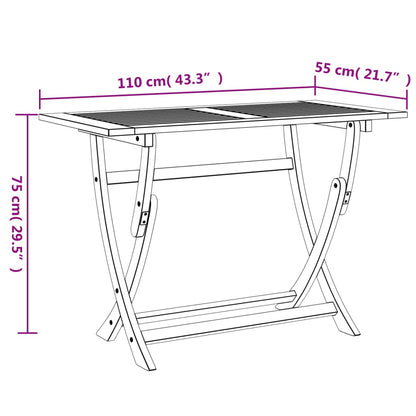 Folding Garden Table 110x55x75 cm Solid Wood Acacia
