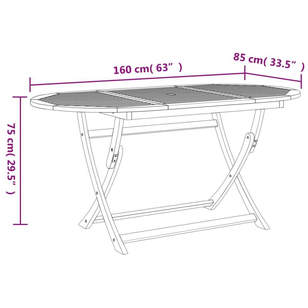 Folding Garden Table 160x85x75 cm Solid Wood Acacia