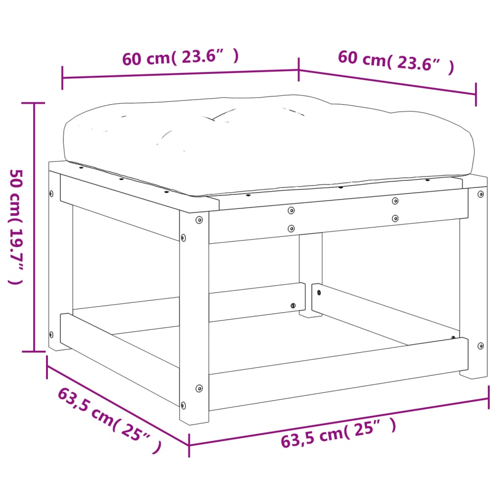 Garden Footstool | White | Solid pine wood | 83 x 73 x 78 cm | Modular