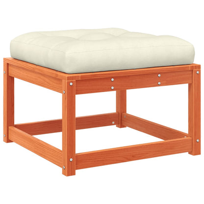 Garden Footstool | Wax brown | Solid pine wood, Polyester cushion